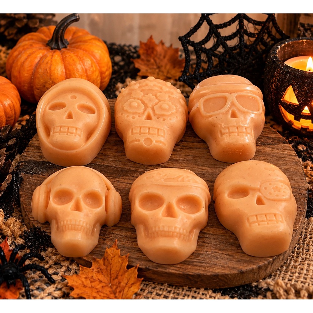 Handmade Halloween Skull Soap Set Peach 6 Piece Sugar Skull Pirate Headphones